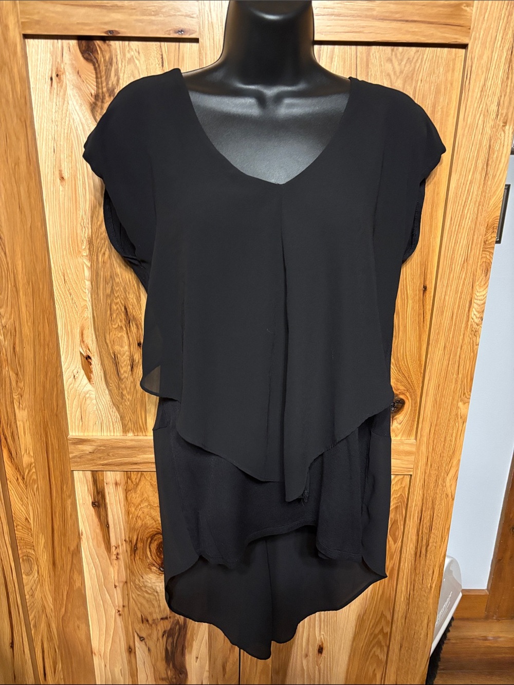 Black Layered V-Neck Tunic Top - Women